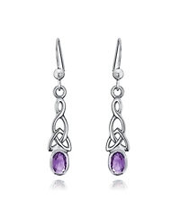 Bling Jewelry Amethyst Moonstone Amber Love Knot Dangle Earrings Celtic Fish Hook Silver