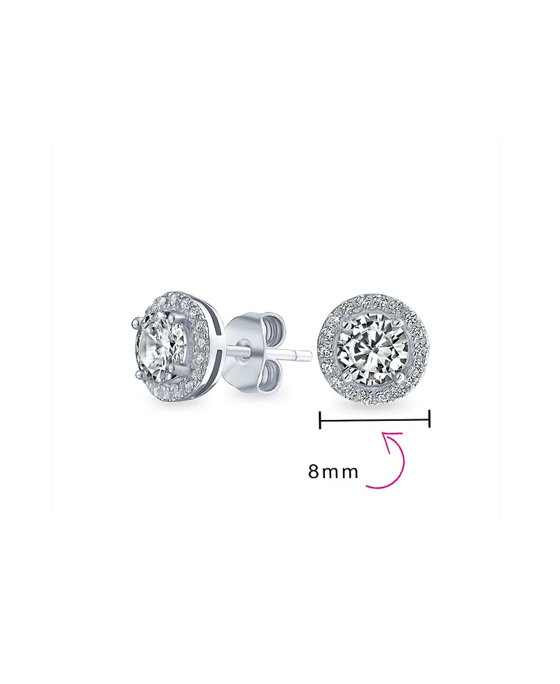 Bling Jewelry Pink Blue Green Purple 1CT Cubic Zirconia Round Circle Halo Solitaire Stud Earrings Rose Gold .925 Sterling Silver