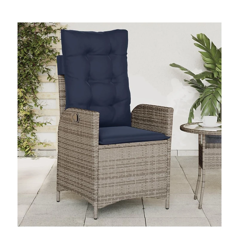 vidaXL Reclining Patio Chair with Cushions Gray Poly Rattan