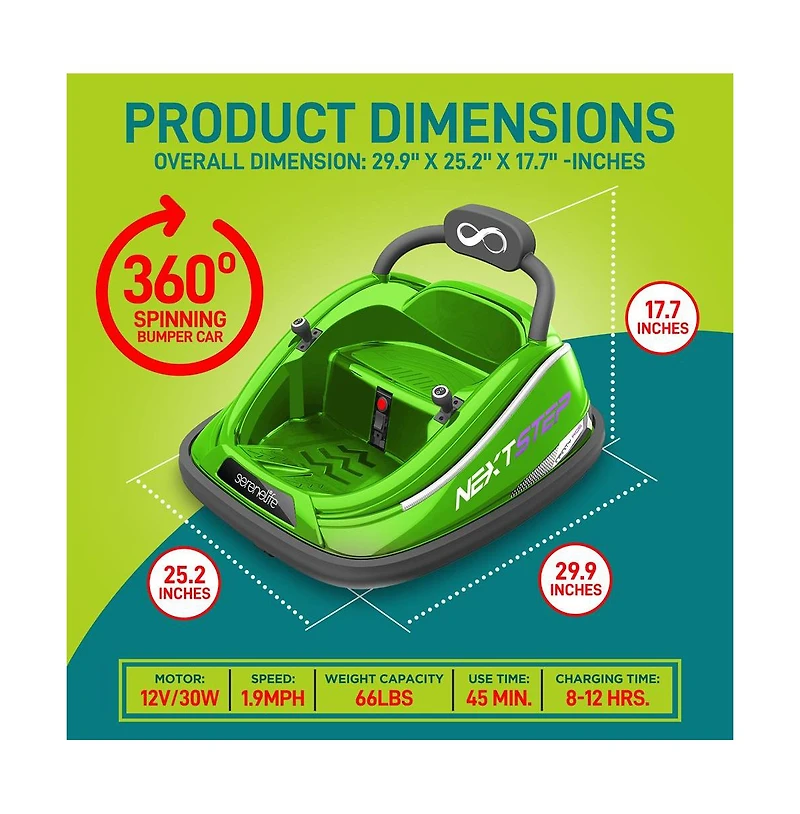 SereneLife 360° Spinning Kids Bumper Car with Remote Control, Led Lights, and 2 Driving Modes (Pink)
