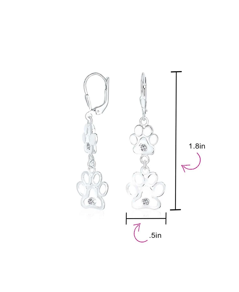 Bling Jewelry Bff Cut Out Open Animal Lover Pet Dog Cat Paw Print Dangle Stud Earrings Puppy Cubic Zirconia .925 Sterling Silver Lever Back Push