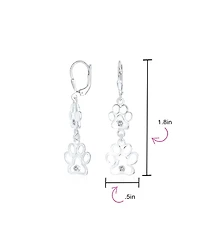 Bling Jewelry Bff Cut Out Open Animal Lover Pet Dog Cat Paw Print Dangle Stud Earrings Puppy Cubic Zirconia .925 Sterling Silver Lever Back Push
