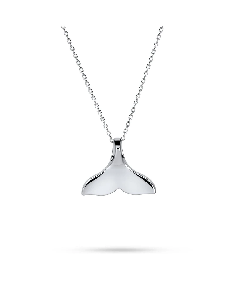 Bling Jewelry Nautical Blue Inlay Created Opal Fish Fin Whale Tail Pendant Necklace .925 Sterling Silver