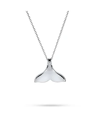 Bling Jewelry Nautical Blue Inlay Created Opal Fish Fin Whale Tail Pendant Necklace .925 Sterling Silver