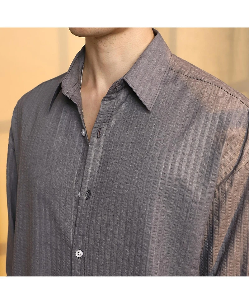 Campus Sutra Men's Moon Grey Seersucker Shirt
