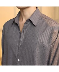 Campus Sutra Men's Moon Grey Seersucker Shirt
