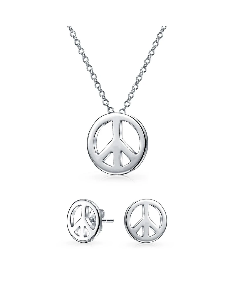 Bling Jewelry Minimalist World Peace Sign Pendant Necklace in Gold Plated Sterling Silver