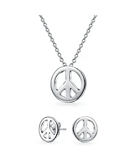Bling Jewelry Minimalist World Peace Sign Pendant Necklace in Gold Plated Sterling Silver