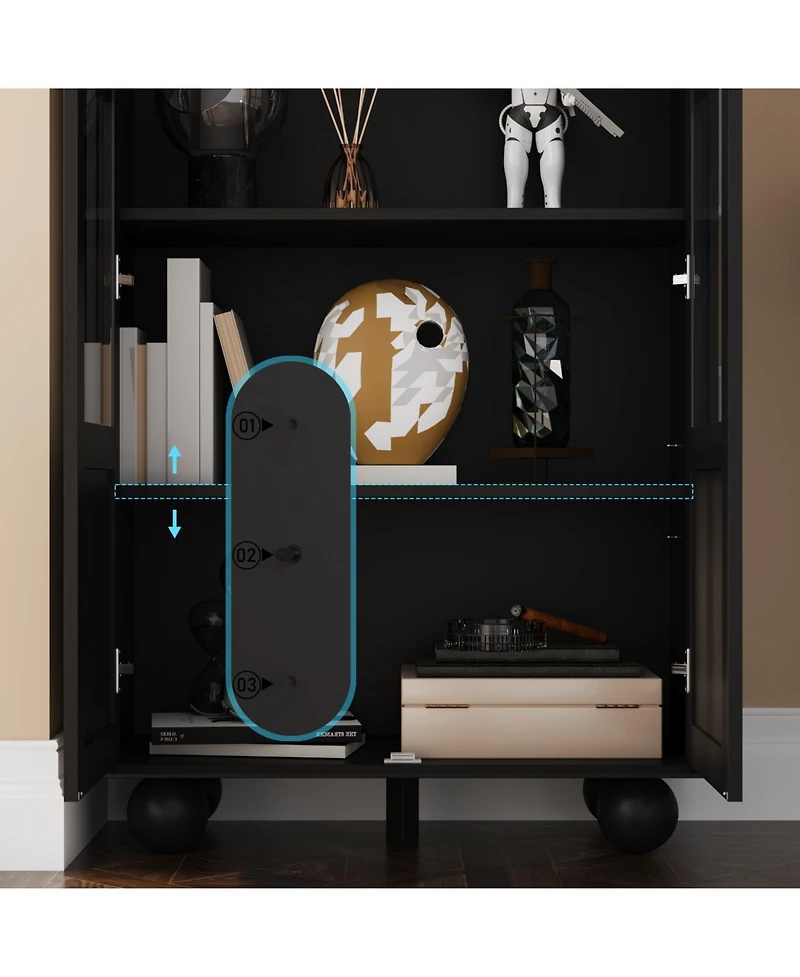 Famapy White Wood 5-Shelf Standard Bookcase with Ball-Shape Legs