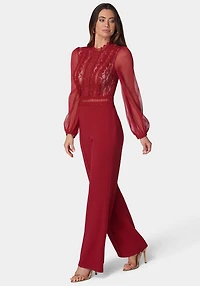 Bebe Women's Lace Top Straight Leg Jumpsuit