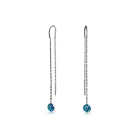 Bling Jewelry Blue Nazar Evil Eye Murano Glass Spiritual Thin Chain Threader Earrings .925 Sterling Silver