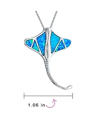 Bling Jewelry Large Nautical Ocean Blue Created Opal Inlay Stingray Pendant Necklace .925 Sterling Silver