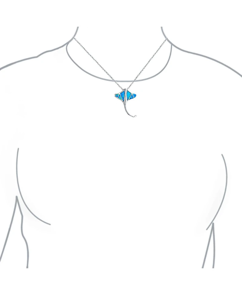 Bling Jewelry Large Nautical Ocean Blue Created Opal Inlay Stingray Pendant Necklace .925 Sterling Silver