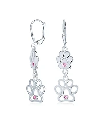 Bling Jewelry Bff Cut Out Open Animal Lover Pet Dog Cat Paw Print Dangle Stud Earrings Puppy Cubic Zirconia .925 Sterling Silver Lever Back Push