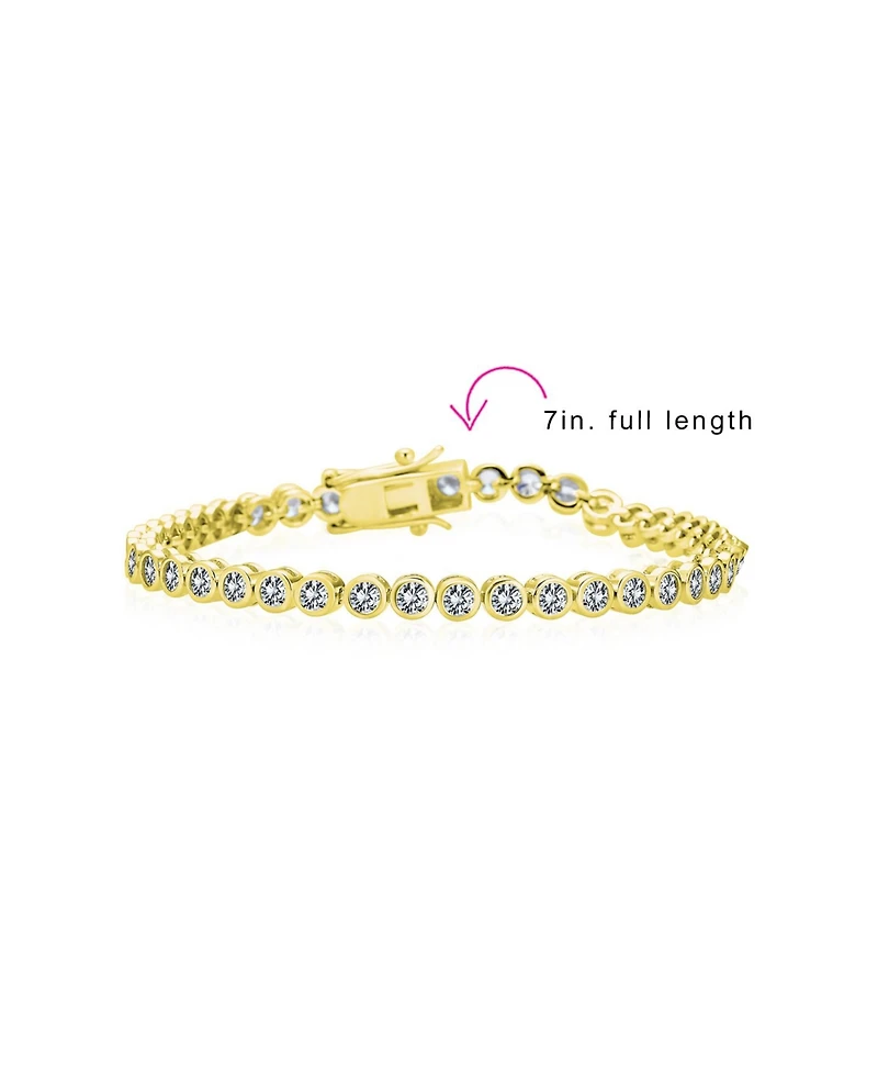 Bling Jewelry Formal Holiday Party 10CT Clear Cubic Zirconia Bubble Circle Bezel Solitaire Tennis Bracelet 14K Gold Plated .925 Sterling Silver