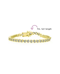 Bling Jewelry Formal Holiday Party 10CT Clear Cubic Zirconia Bubble Circle Bezel Solitaire Tennis Bracelet 14K Gold Plated .925 Sterling Silver
