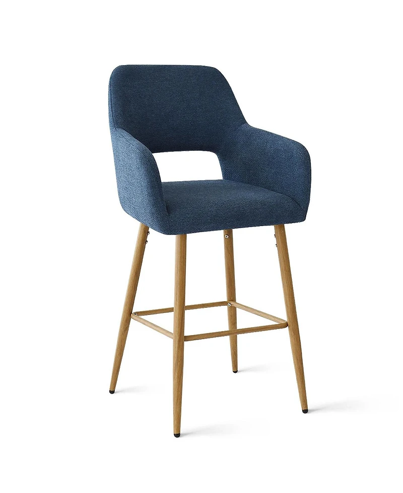 Linen Armrest Counter Height Stools Set of 2 with Back for Kitchen Island-Maison Boucle