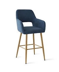 Linen Armrest Counter Height Stools Set of 2 with Back for Kitchen Island-Maison Boucle