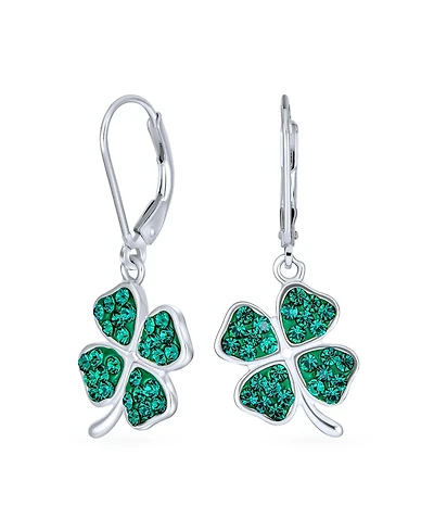 Bling Jewelry Celtic Irish Good Luck Sparkling Green Crystal Clover Shamrock Dangle Earrings Charm .925 Sterling Silver Lever back