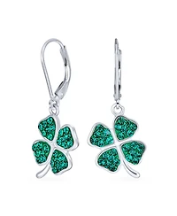 Bling Jewelry Celtic Irish Good Luck Sparkling Green Crystal Clover Shamrock Dangle Earrings Charm .925 Sterling Silver Lever back