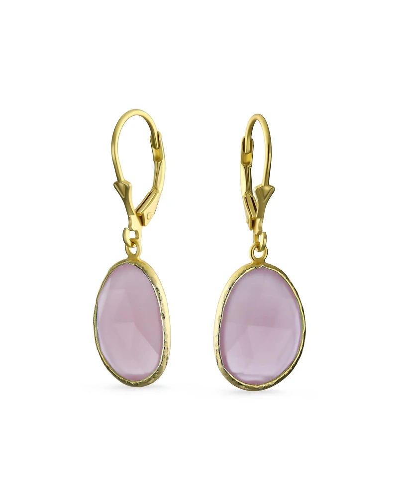 Bling Jewelry Elegant Soft Pink Dangle Earrings Double Round Teardrop, Lever Back 14K Gold-Plated .925 Sterling Silver
