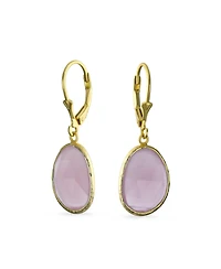 Bling Jewelry Elegant Soft Pink Dangle Earrings Double Round Teardrop, Lever Back 14K Gold-Plated .925 Sterling Silver