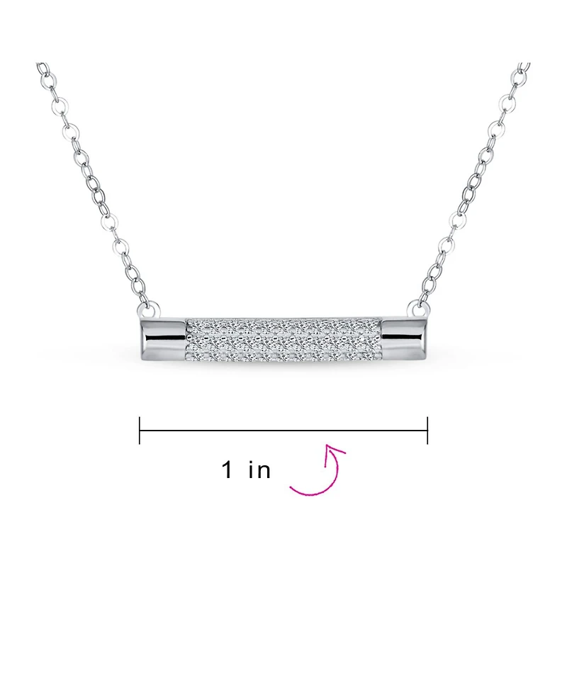 Bling Jewelry Simple Modern Cubic Zirconia Horizontal Pave Cz Round Bar Sideways Pendant Necklace .925 Sterling Silver