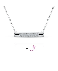 Bling Jewelry Simple Modern Cubic Zirconia Horizontal Pave Cz Round Bar Sideways Pendant Necklace .925 Sterling Silver
