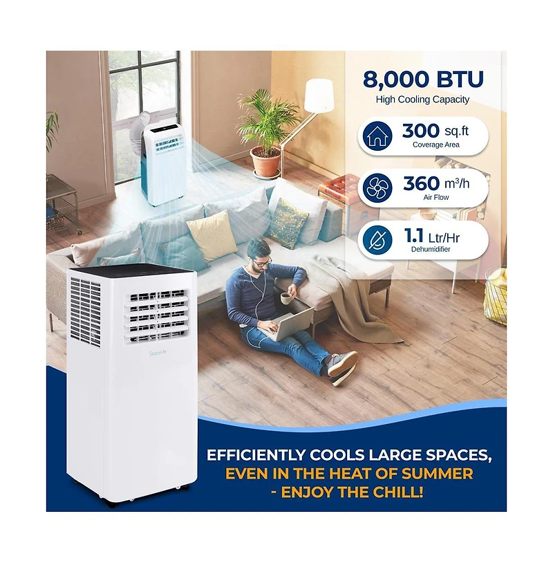 SereneLife Portable Air Conditioner, 8,000 Btu, Built-in Dehumidifier & Fan