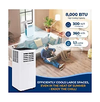 SereneLife Portable Air Conditioner, 8,000 Btu, Built-in Dehumidifier & Fan