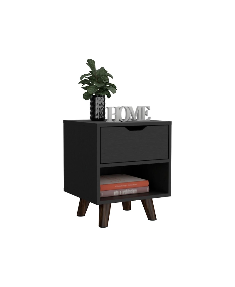 Cliff Modern Nightstand 19"H with Spacious Drawer, Open Storage Shelf and Chic Wooden Legs