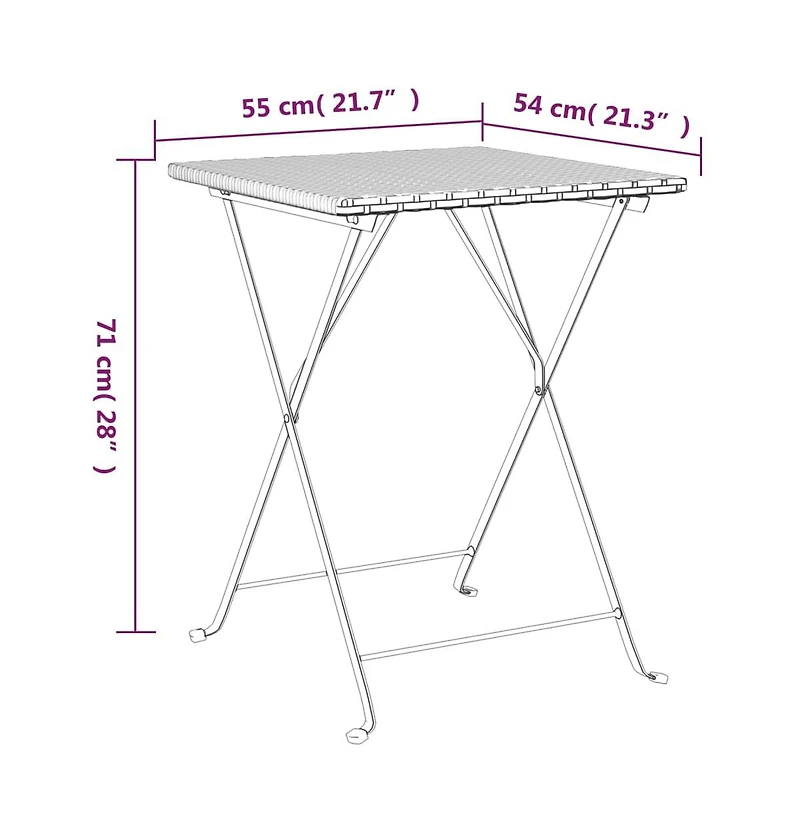 vidaXL Folding Bistro Table Brown 21.7"x21.3"x28" Poly Rattan