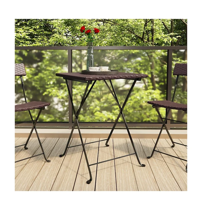 vidaXL Folding Bistro Table Brown 21.7"x21.3"x28" Poly Rattan