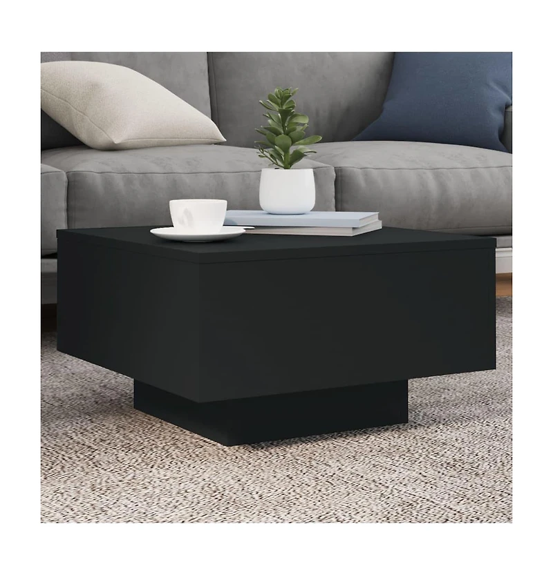 vidaXL Coffee Table with Led Lights Black 21.7"x21.7"x12.2"