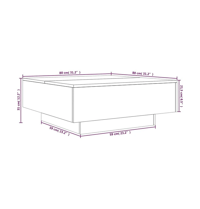 vidaXL Coffee Table with Led Lights Black 31.5"x31.5"x12.2"