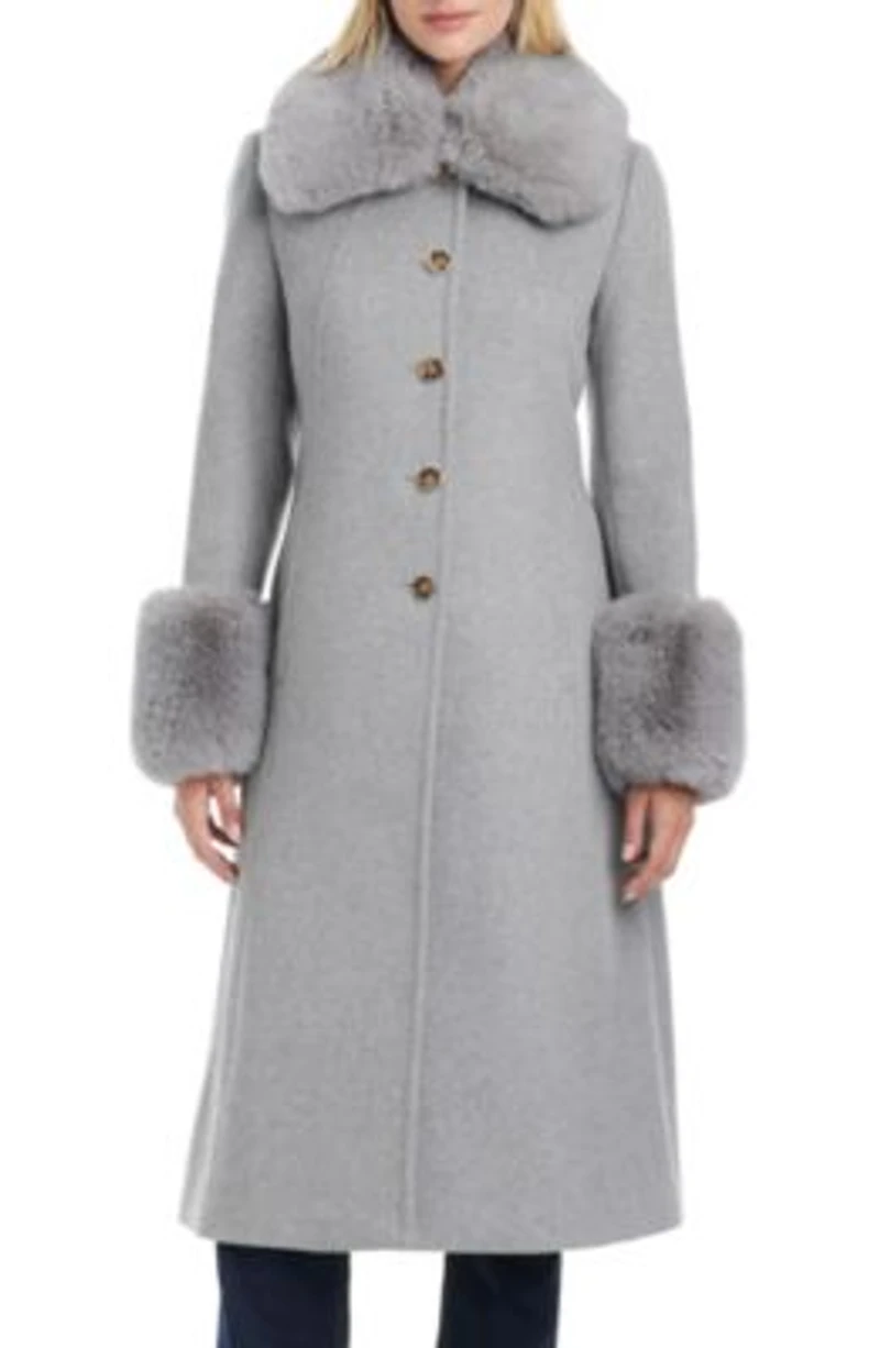 Vince Camuto Womens Single Breasted Maxi Coat W Detachable Faux Fur