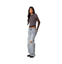 Edikted Womens Adam Distressed Wide Leg Jeans