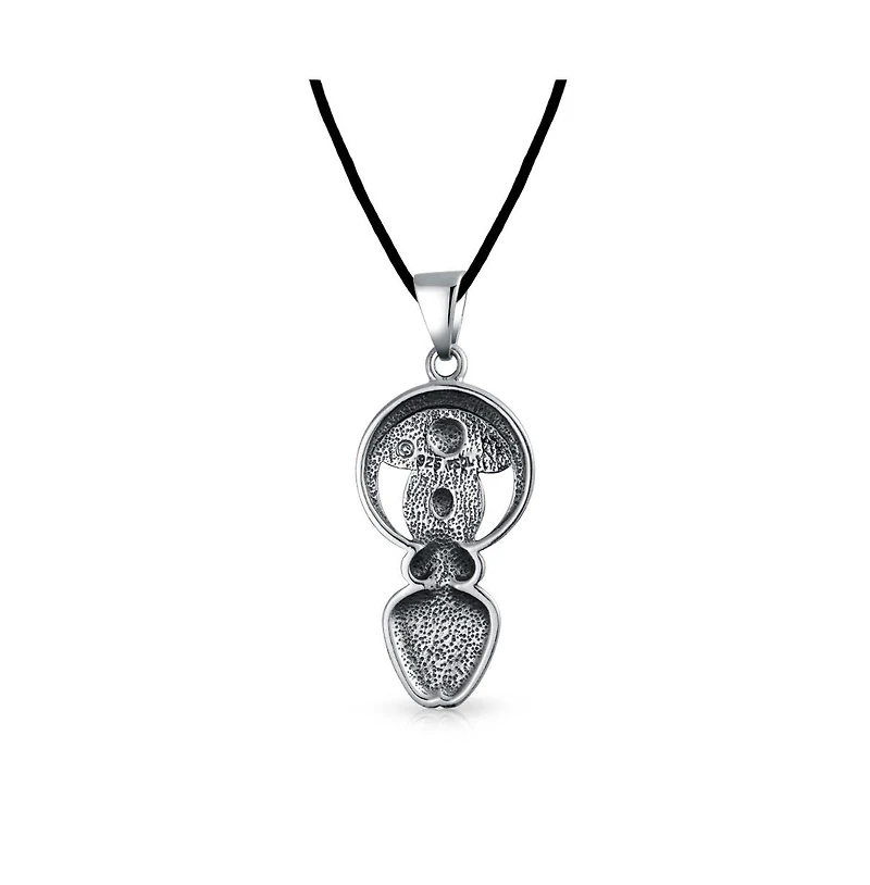 Bling Jewelry Ancient Divine Deity Celtic Goddess Of Fertility Pendant Necklace Oxidized .925 Sterling Silver Black Silk Cord