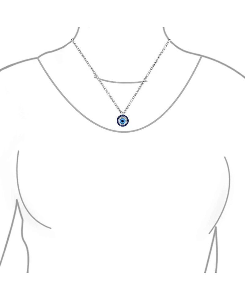 Bling Jewelry Turkish Blue Pave Cz Spiritual Protection Amulet Evil Eye Round Circle Pendant Station Necklace .925 Sterling Silver