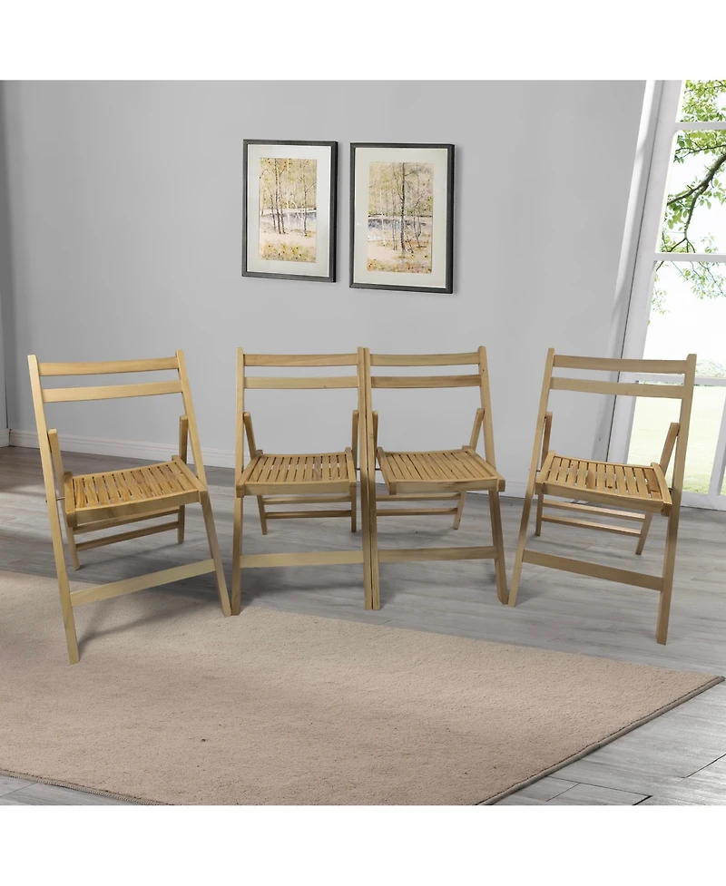 Set of 4 Slatted Wood Folding Chairs – Foldable Style for Special Events