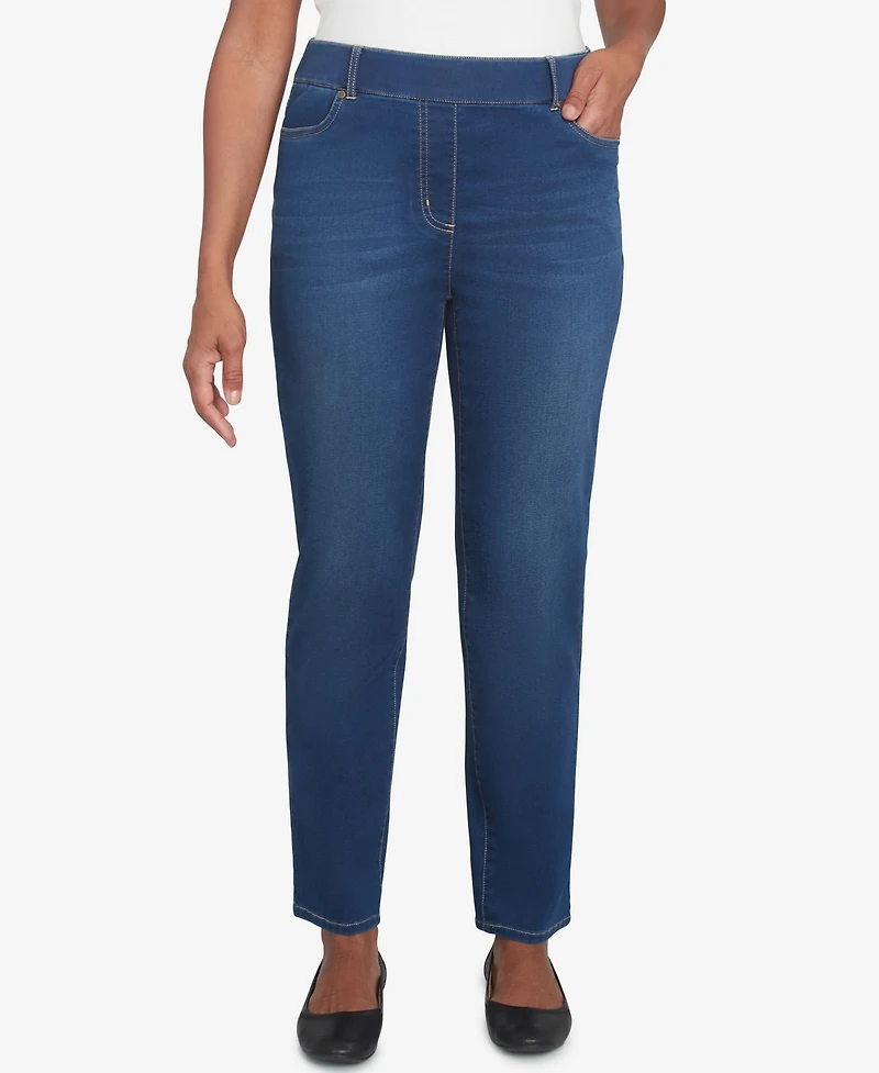 Alfred Dunner Women's Harvest Moon Super Stretch Faux Fly Denim Medium Length Pants