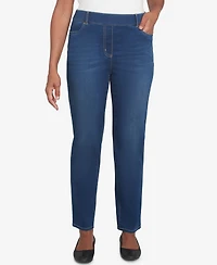 Alfred Dunner Women's Harvest Moon Super Stretch Faux Fly Denim Medium Length Pants