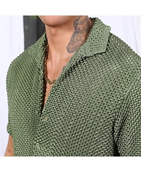 Men's Olive Green Puffy-Textured Shirt