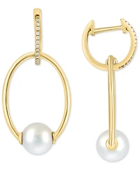 Effy Cultured Freshwater Pearl (7mm) & Diamond (1/10 ct. t.w.) Doorknocker Drop Earrings in 14k Gold