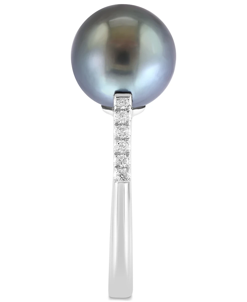 Effy Cultured Tahitian Pearl (10mm) & Diamond (1/10 ct. t.w.) Ring in 14k White Gold
