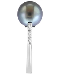 Effy Cultured Tahitian Pearl (10mm) & Diamond (1/10 ct. t.w.) Ring in 14k White Gold