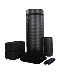 BalanceFrom Fitness 7 Piece Yoga Set with Mat, Stretch Strap, & Knee Pad, Black