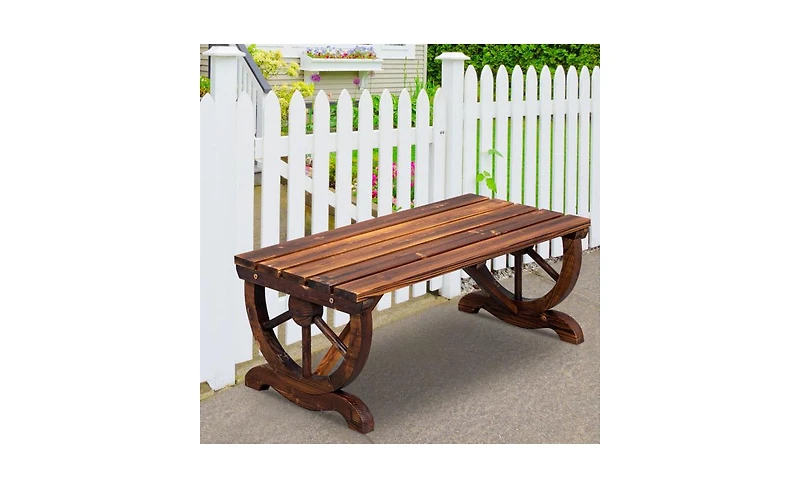 Slickblue 2-Person Rustic Garden Bench, Outdoor Wagon Wheel Porch Bench for Backyard Patio Garden, Brown