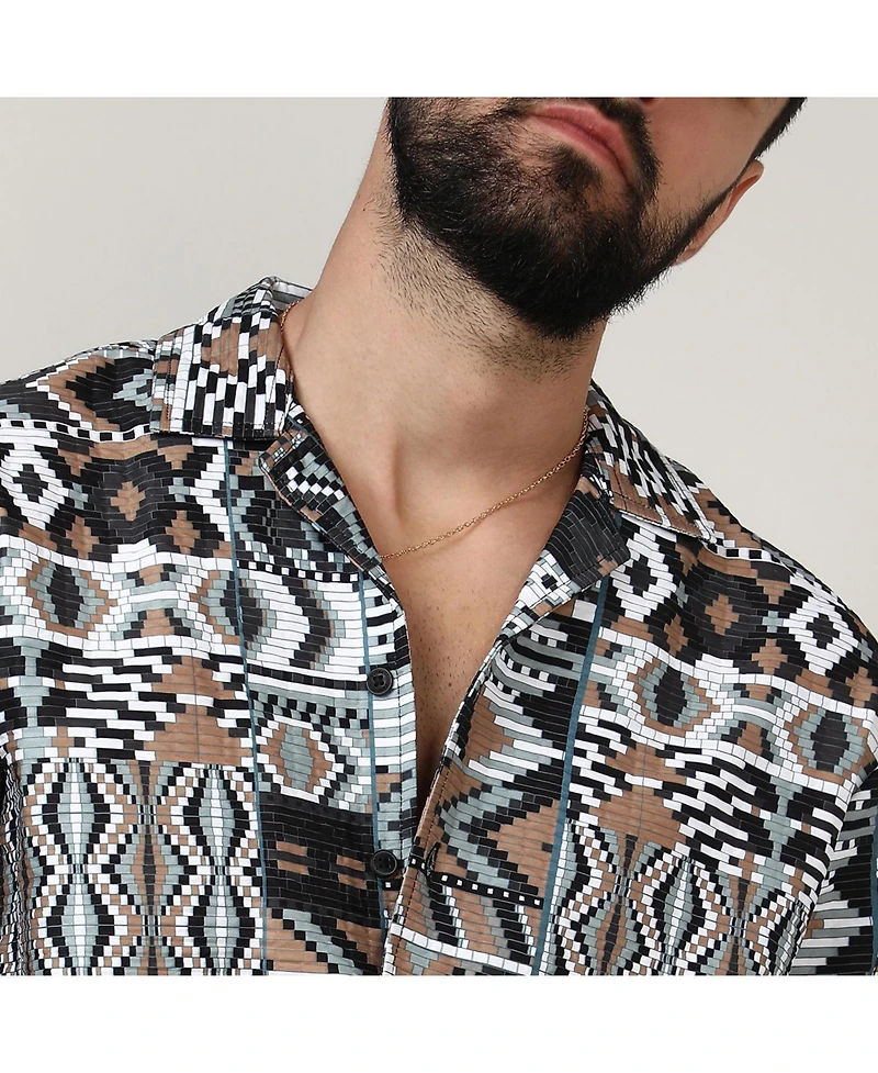 Men's Mocha Brown & Sage Green Bohemian Shirt