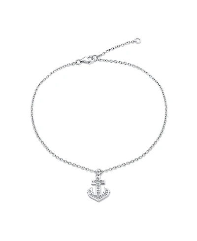 Bling Jewelry Nautical Cubic Zirconia Pave Dangle Charm Boat Anchor Anklet Ankle Bracelet For Women .925 Sterling Silver 9-10 Inch